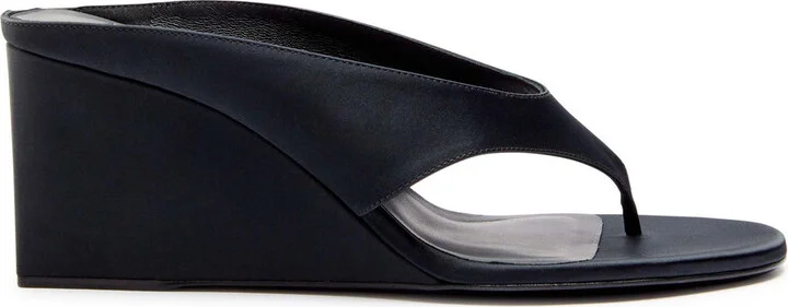 Alaïa Cube 75 Satin Thong Wedge Mules