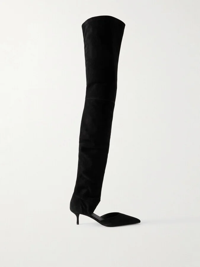 Alaïa - Cutout Stretch-suede Over-the-knee Boots - Black