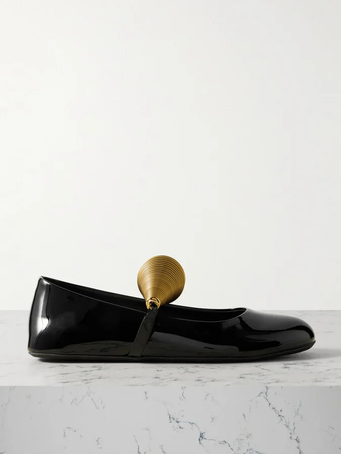 Alaïa - Embellished Patent-leather Ballet Flats - Black