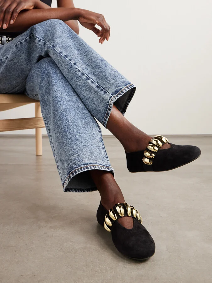 Alaïa - Embellished Suede Ballet Flats - Black - Image 2