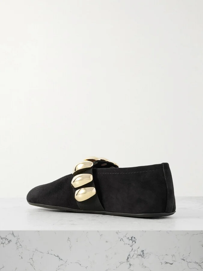Alaïa - Embellished Suede Ballet Flats - Black - Image 3