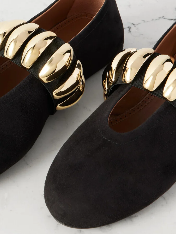 Alaïa - Embellished Suede Ballet Flats - Black - Image 4