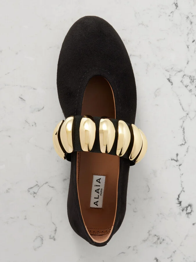 Alaïa - Embellished Suede Ballet Flats - Black - Image 5