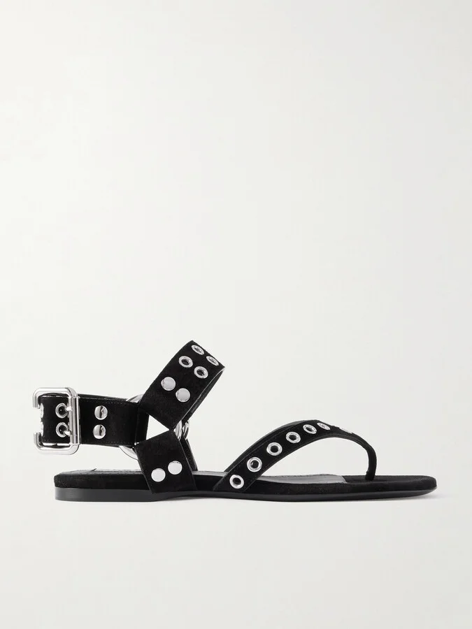 Alaïa - Embellished Suede Sandals - Black