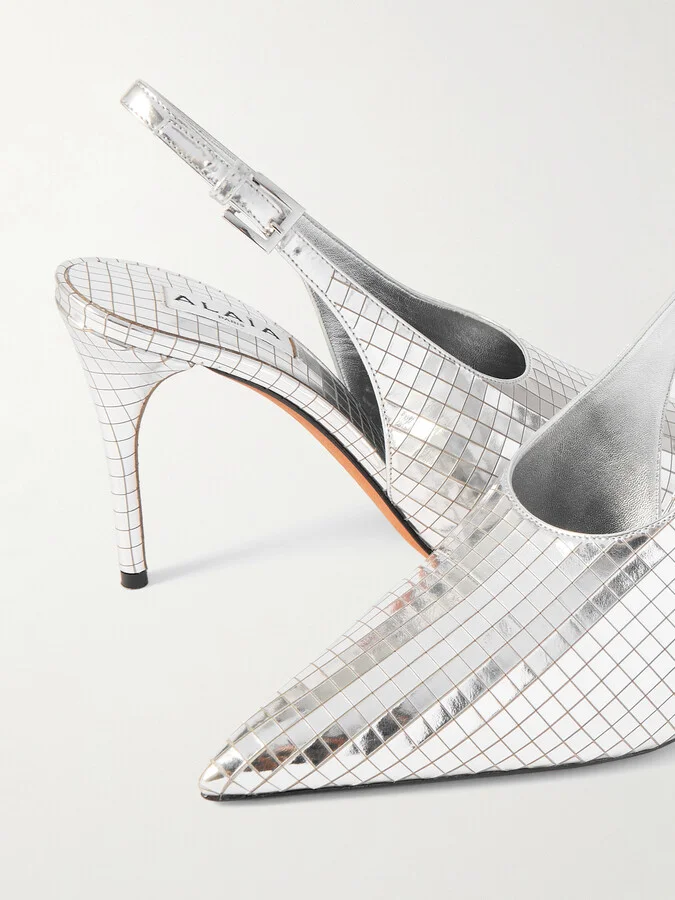 Alaïa - Escarpin 90 Mirrored-leather Slingback Pumps - Silver - Image 4