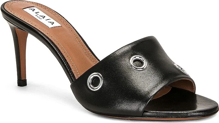 ALAÏA Eyelet Mule in Black - Image 2