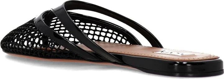 Alaïa Fishnet And Leather Flip Flops Flat Mules Shoes - Image 3