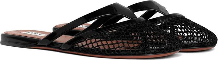 Alaïa Fishnet And Leather Flip Flops Flat Mules Shoes - Image 2
