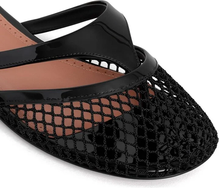 Alaïa Fishnet And Leather Flip Flops Flat Mules Shoes - Image 4