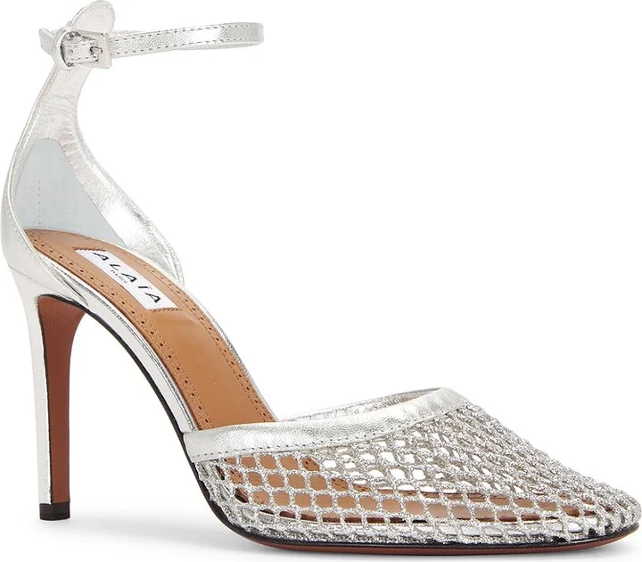 ALAÏA Fishnet Sandal in Metallic Silver - Image 2