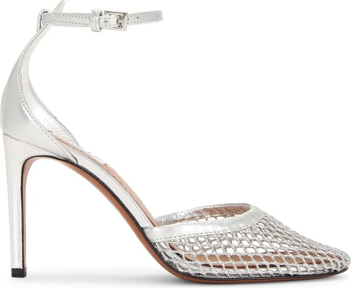 ALAÏA Fishnet Sandal in Metallic Silver
