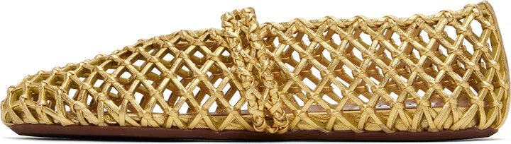 ALAÏA Gold Braided Goatskin Ballerina Flats - Image 3