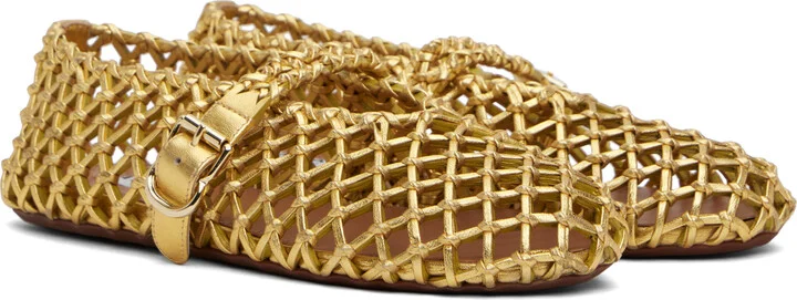 ALAÏA Gold Braided Goatskin Ballerina Flats - Image 4