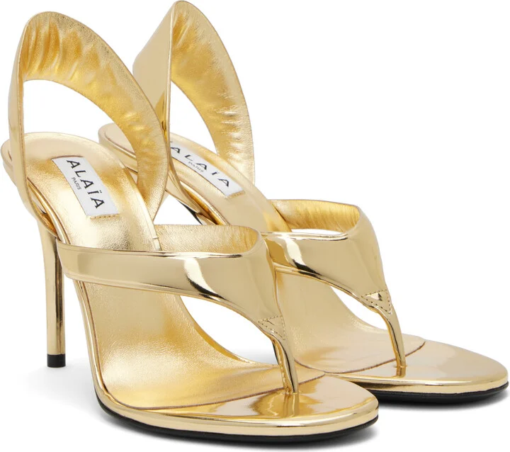 ALAÏA Gold Infradito Heeled Sandals - Image 4
