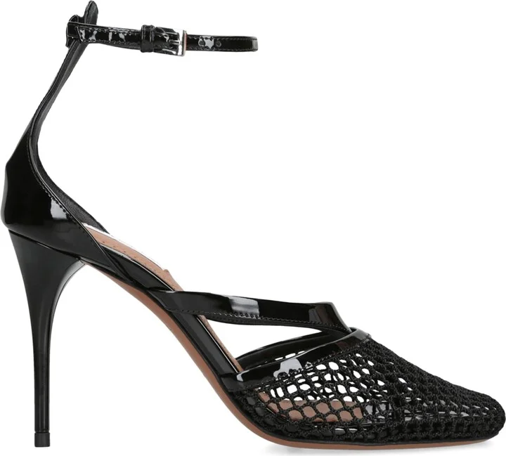 Alaïa Infradito Fishnet Ankle-Strap Heels 90