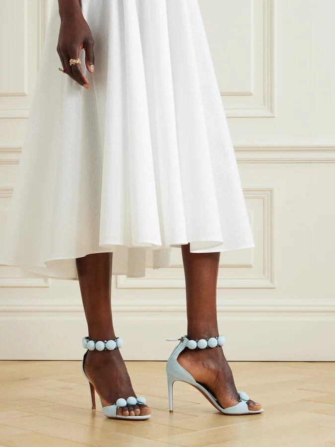 Alaïa - La Bombe 90 Embellished Studded Suede Sandals - Blue - Image 2