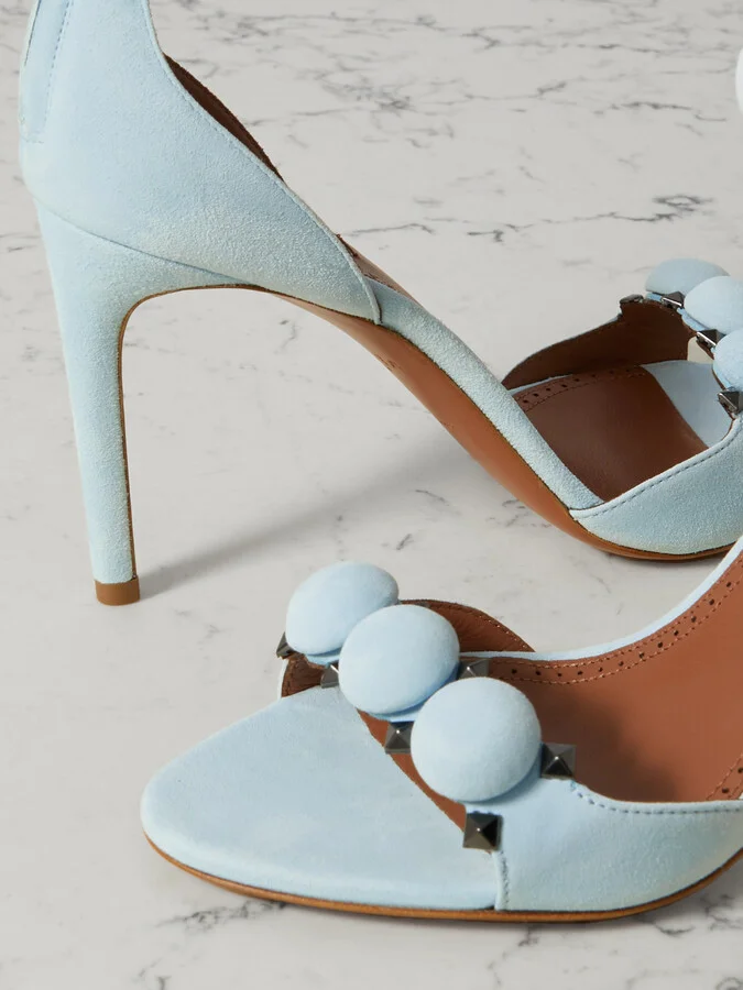 Alaïa - La Bombe 90 Embellished Studded Suede Sandals - Blue - Image 4