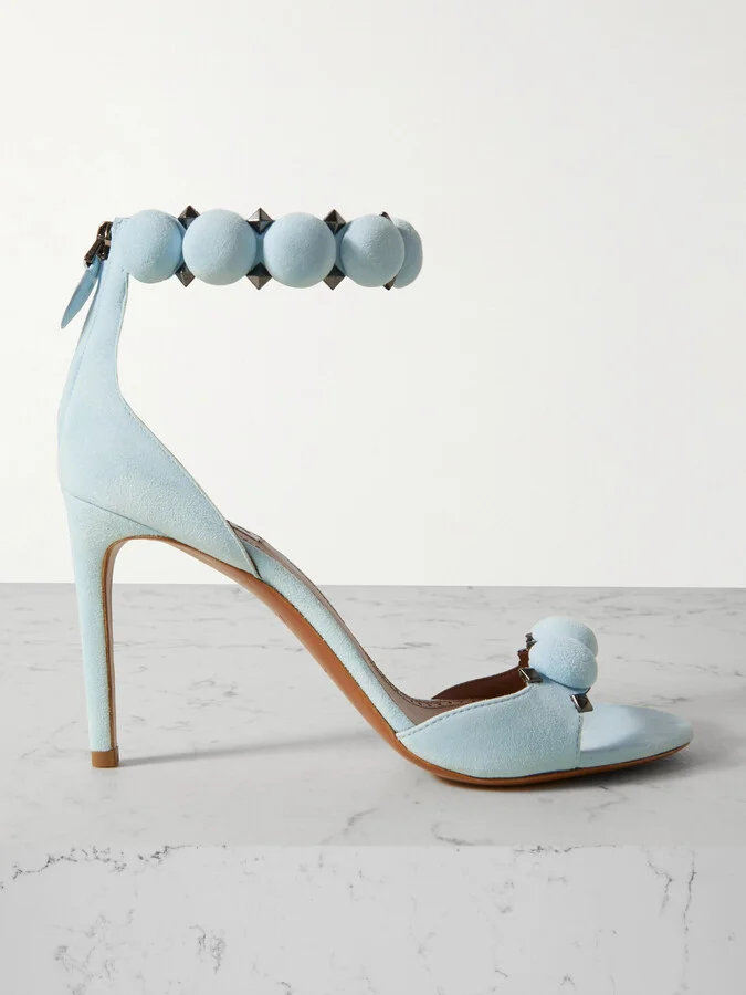 Alaïa - La Bombe 90 Embellished Studded Suede Sandals - Blue