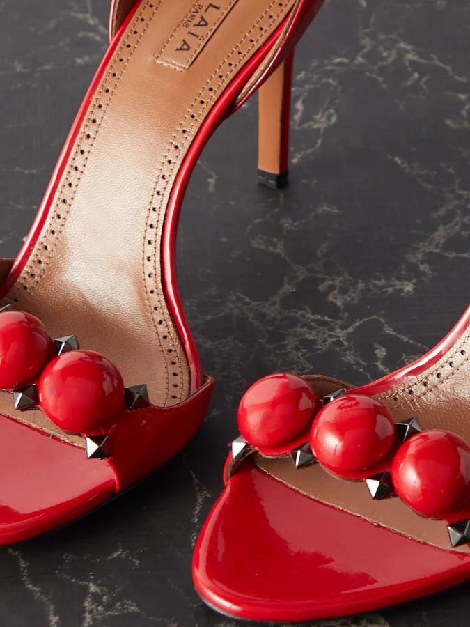 Alaïa - La Bombe 90 Studded Patent-leather Sandals - Red - Image 4