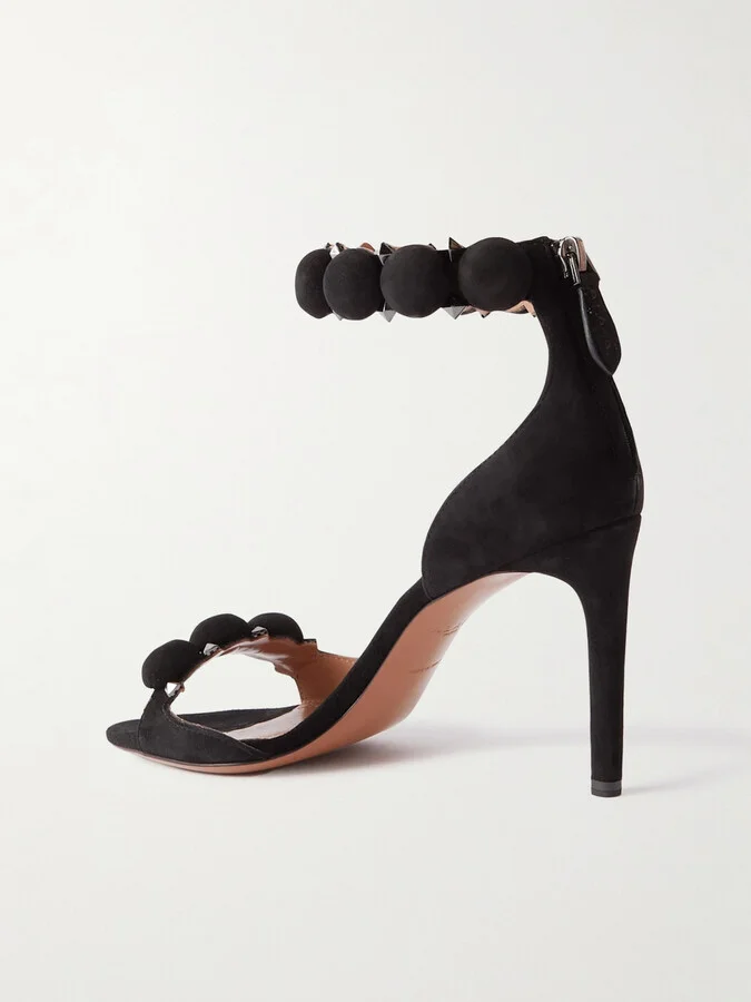 Alaïa - La Bombe 90 Studded Suede Sandals - Black - Image 3