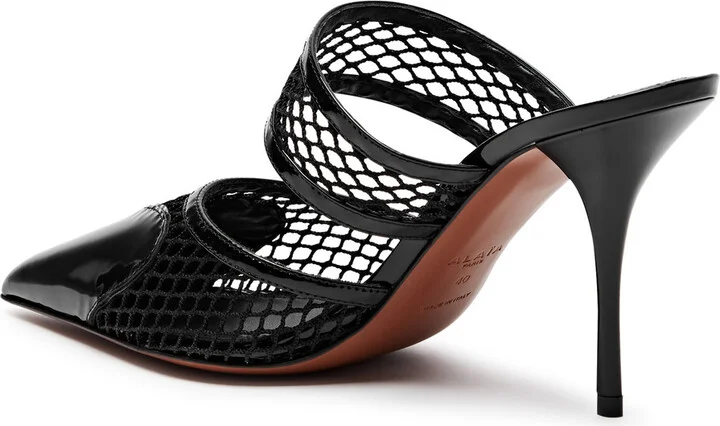 Alaïa La Coeur 90 Mesh and Patent Leather Mules - Image 2