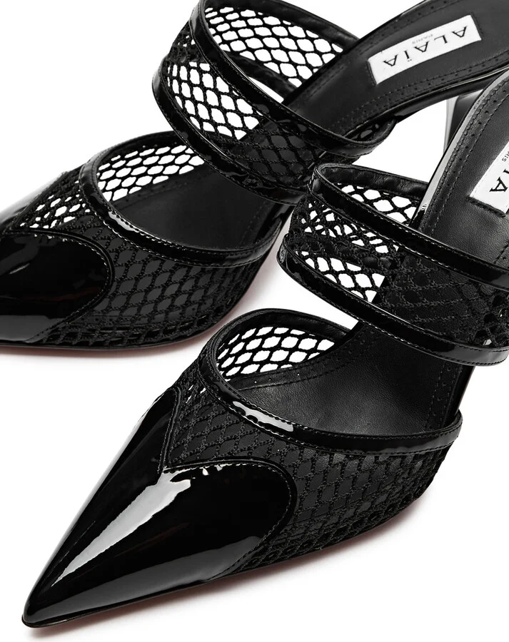 Alaïa La Coeur 90 Mesh and Patent Leather Mules - Image 3