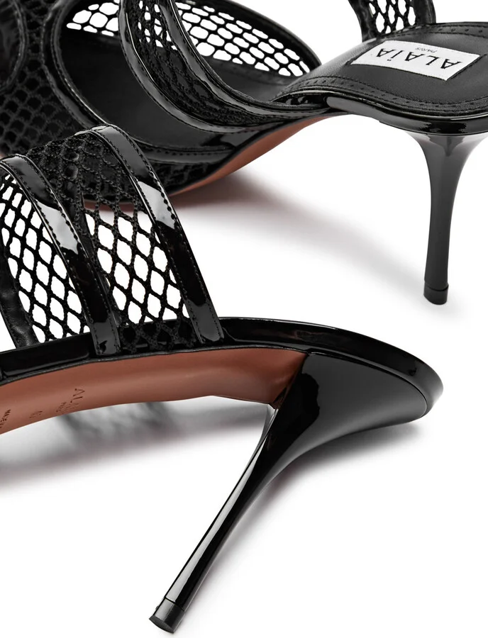 Alaïa La Coeur 90 Mesh and Patent Leather Mules - Image 4