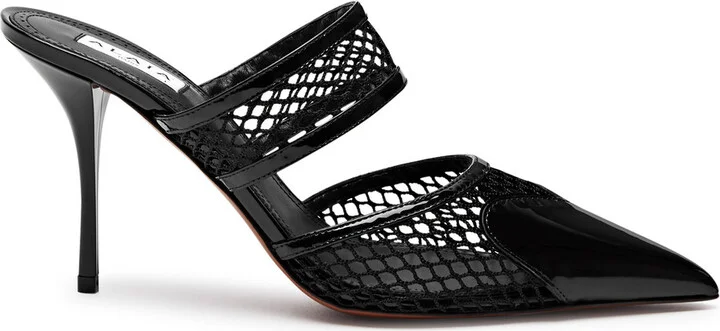 Alaïa La Coeur 90 Mesh and Patent Leather Mules