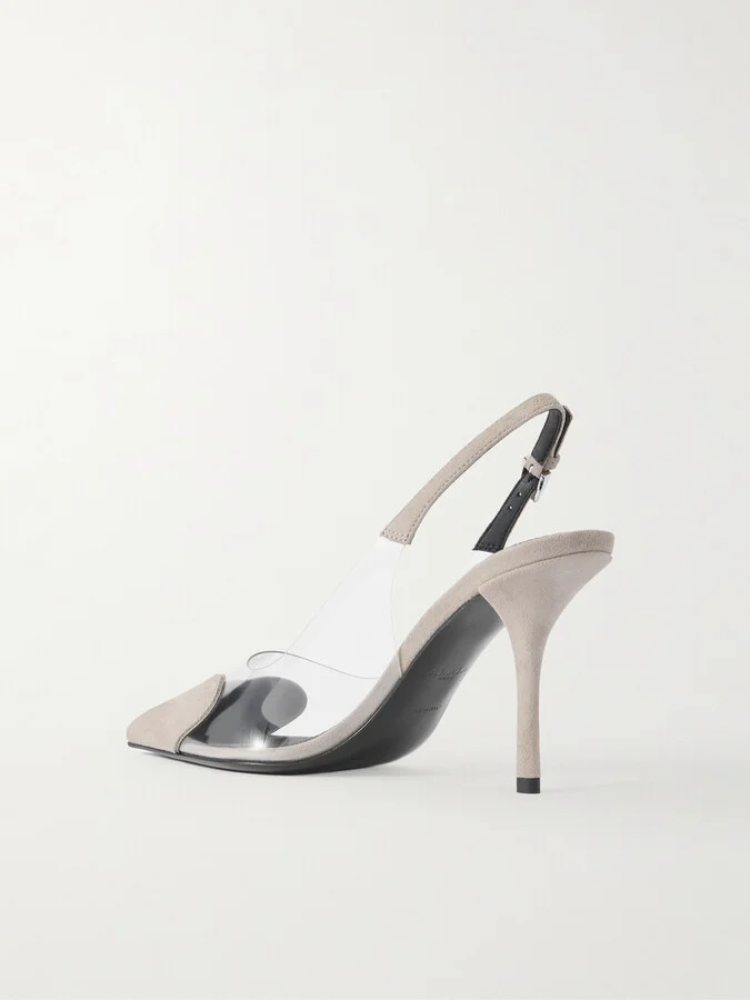Alaïa - Le Cœur 90 Suede And Pvc Slingback Pumps - Gray - Image 3