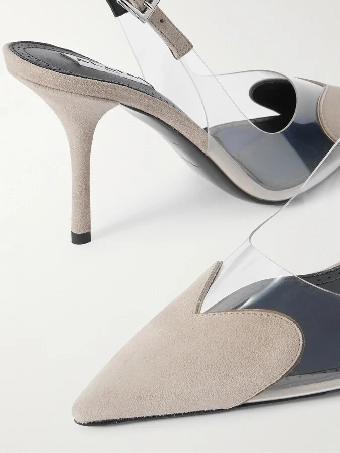 Alaïa - Le Cœur 90 Suede And Pvc Slingback Pumps - Gray - Image 4
