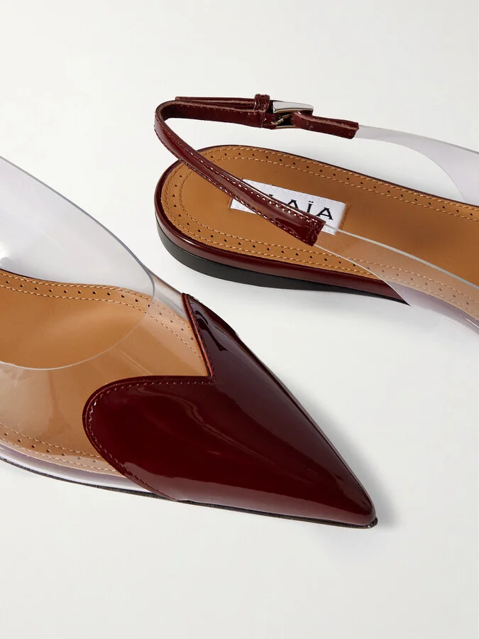 Alaïa - Le Cœur Pu And Patent-leather Slingback Point-toe Flats - Burgundy - Image 4