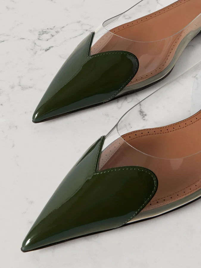 Alaïa - Le Cœur Pu And Patent-leather Slingback Point-toe Flats - Green - Image 4