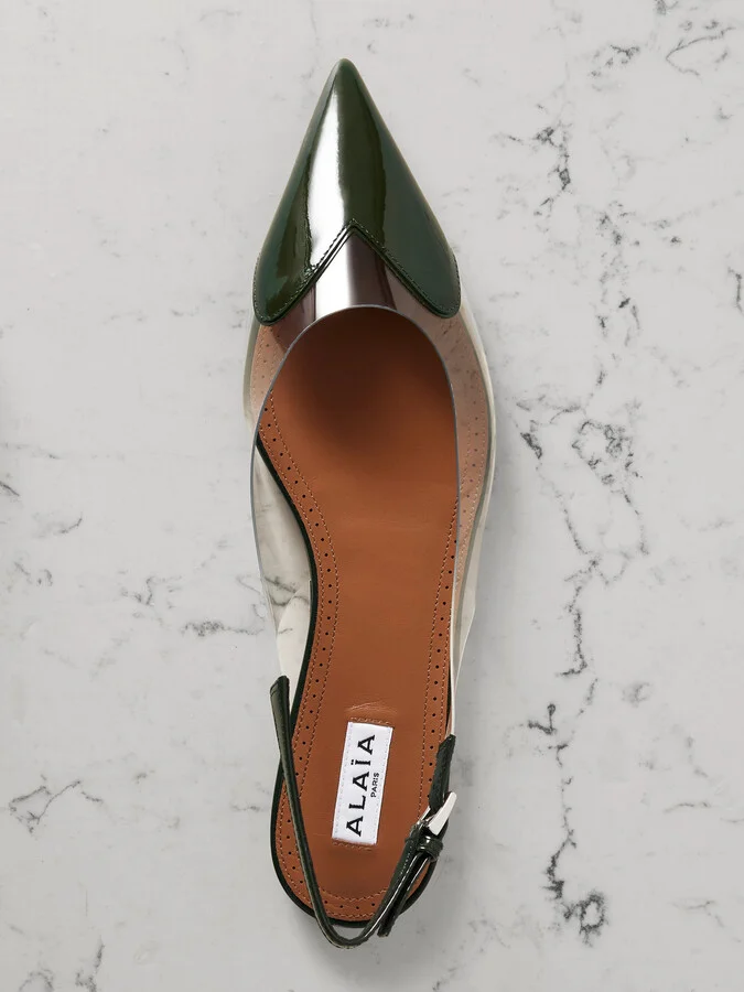 Alaïa - Le Cœur Pu And Patent-leather Slingback Point-toe Flats - Green - Image 5