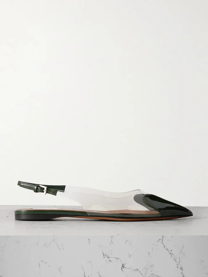 Alaïa - Le Cœur Pu And Patent-leather Slingback Point-toe Flats - Green