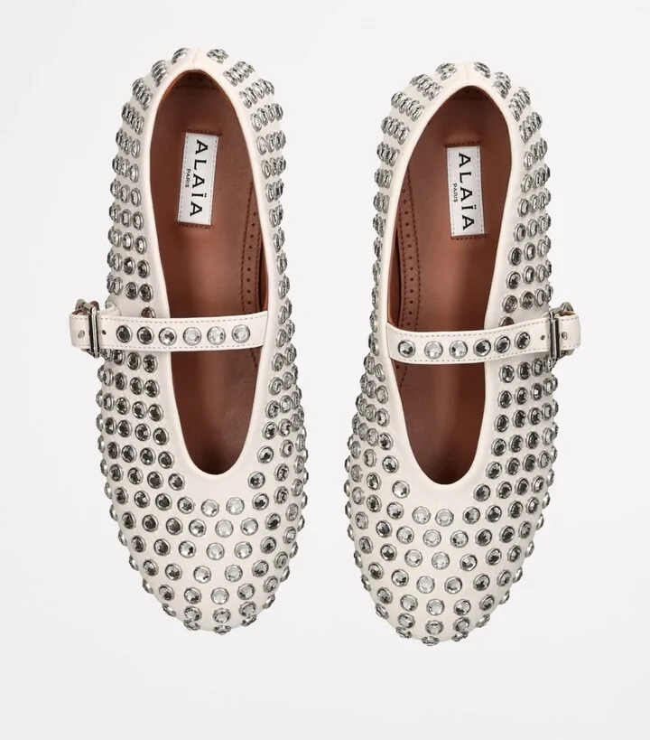 Alaïa Leather Embellished Ballerina Flats - Image 4