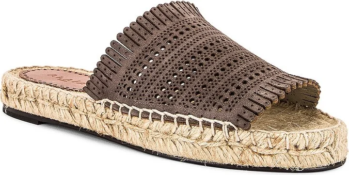 ALAÏA Leather Laser Cut Flat Espadrilles in Taupe - Image 2