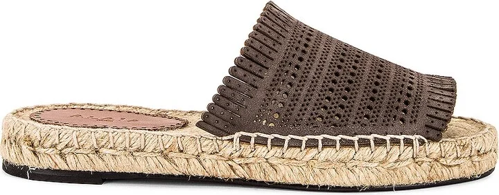 ALAÏA Leather Laser Cut Flat Espadrilles in Taupe