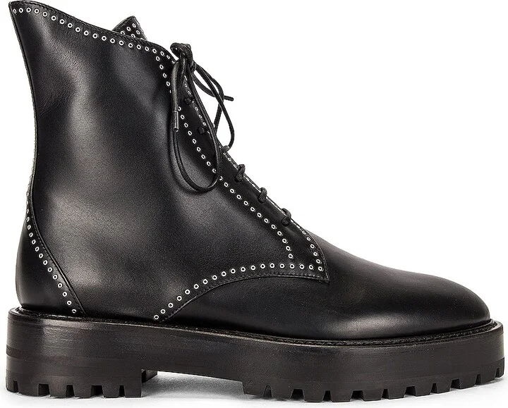 ALAÏA Leather Micro Oeillets Boots in Black