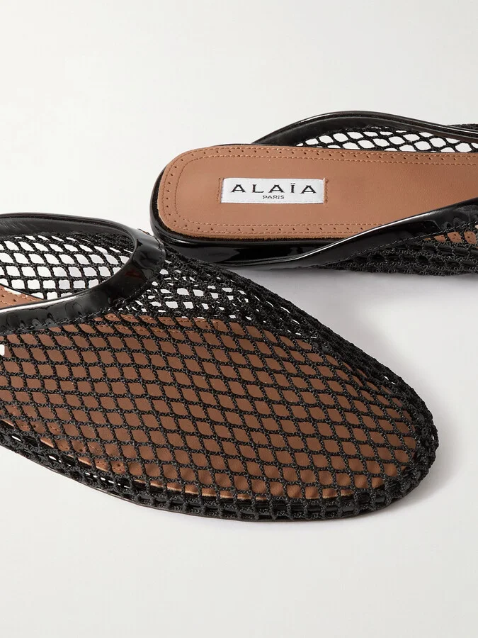 Alaïa - Leather-trimmed Fishnet Mules - Black - Image 4