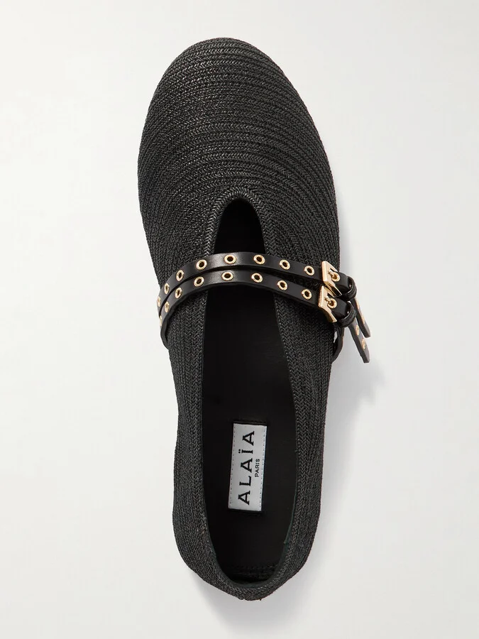 Alaïa - Leather-trimmed Raffia Ballet Flats - Black - Image 5