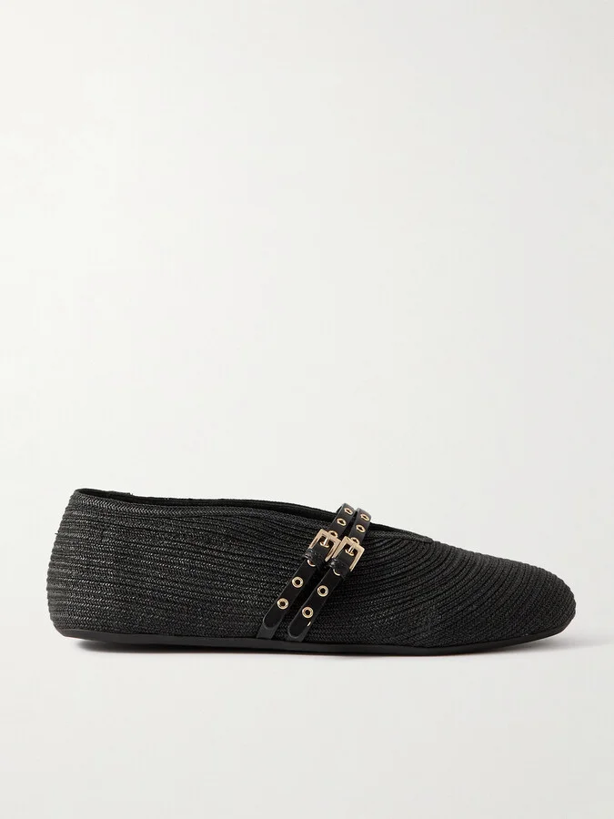 Alaïa - Leather-trimmed Raffia Ballet Flats - Black
