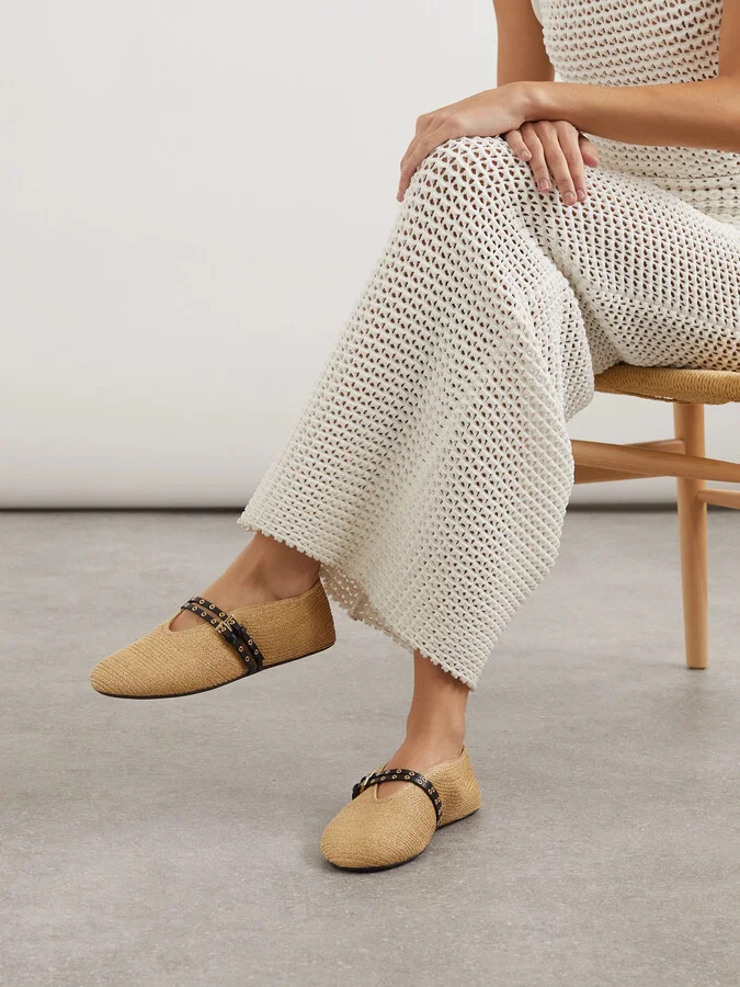 Alaïa - Leather-trimmed Raffia Ballet Flats - Neutrals - Image 2