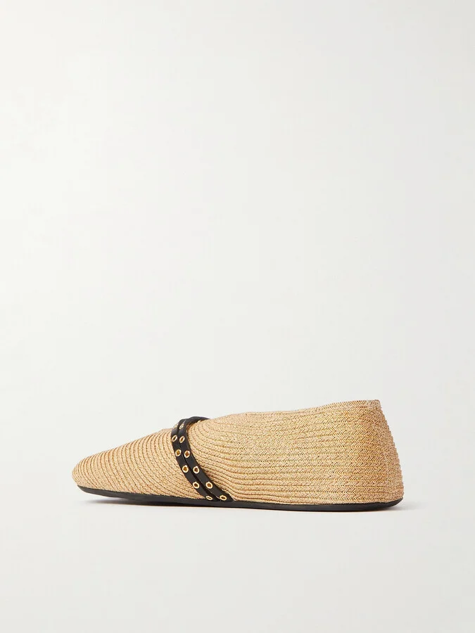 Alaïa - Leather-trimmed Raffia Ballet Flats - Neutrals - Image 3