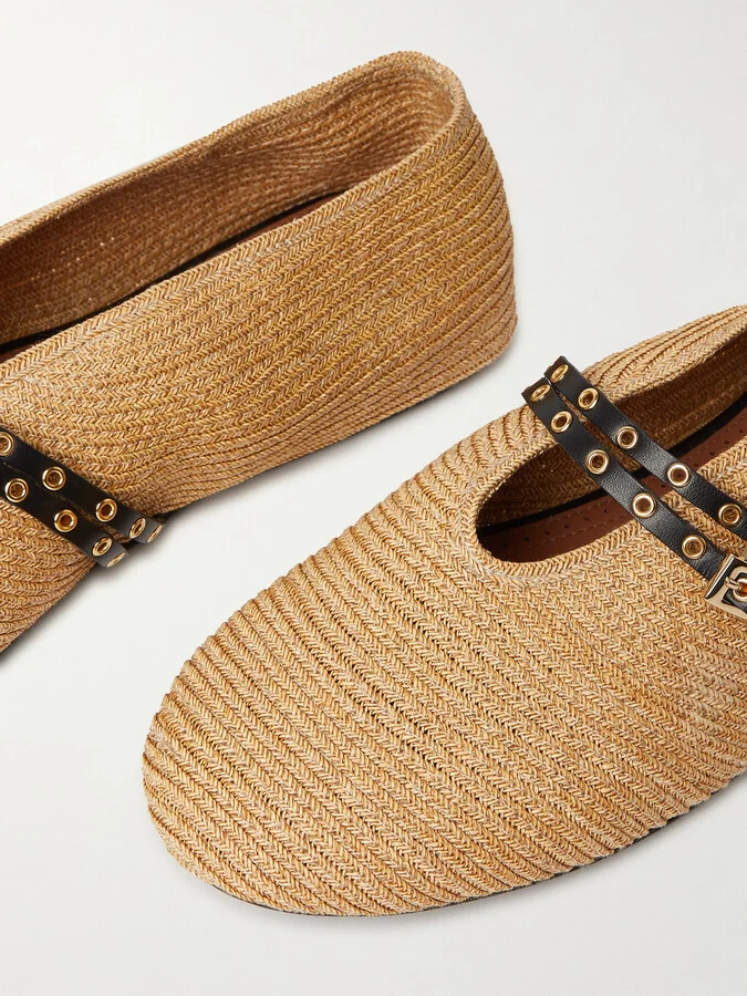 Alaïa - Leather-trimmed Raffia Ballet Flats - Neutrals - Image 4