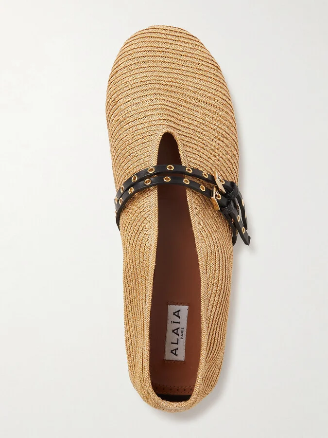 Alaïa - Leather-trimmed Raffia Ballet Flats - Neutrals - Image 5