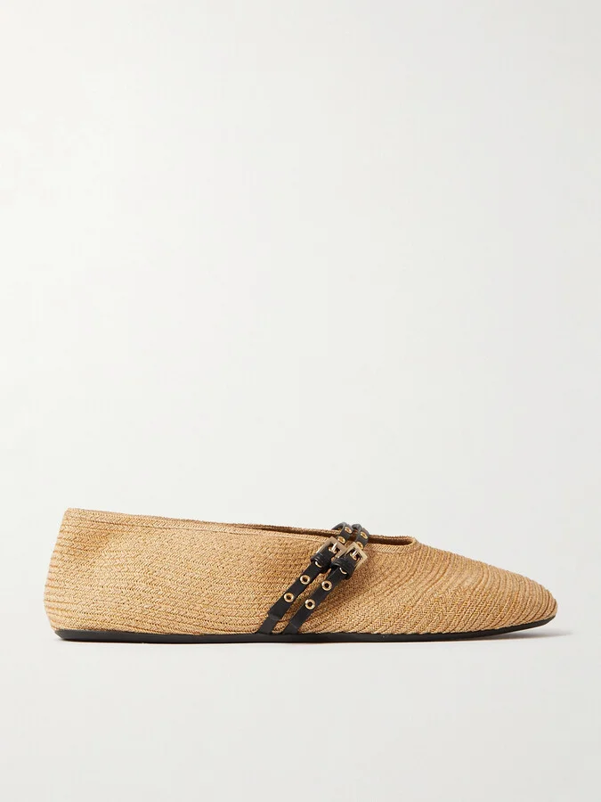 Alaïa - Leather-trimmed Raffia Ballet Flats - Neutrals