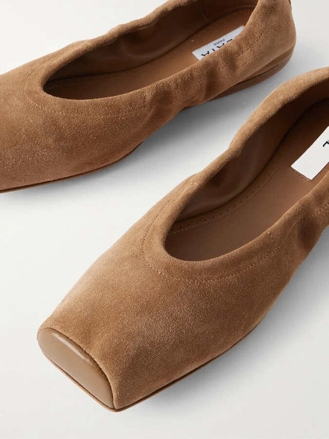 Alaïa - Leather-trimmed Suede Ballet Flats - Brown - Image 4