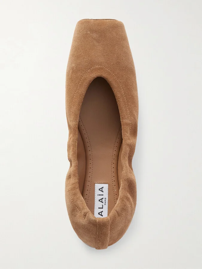 Alaïa - Leather-trimmed Suede Ballet Flats - Brown - Image 5