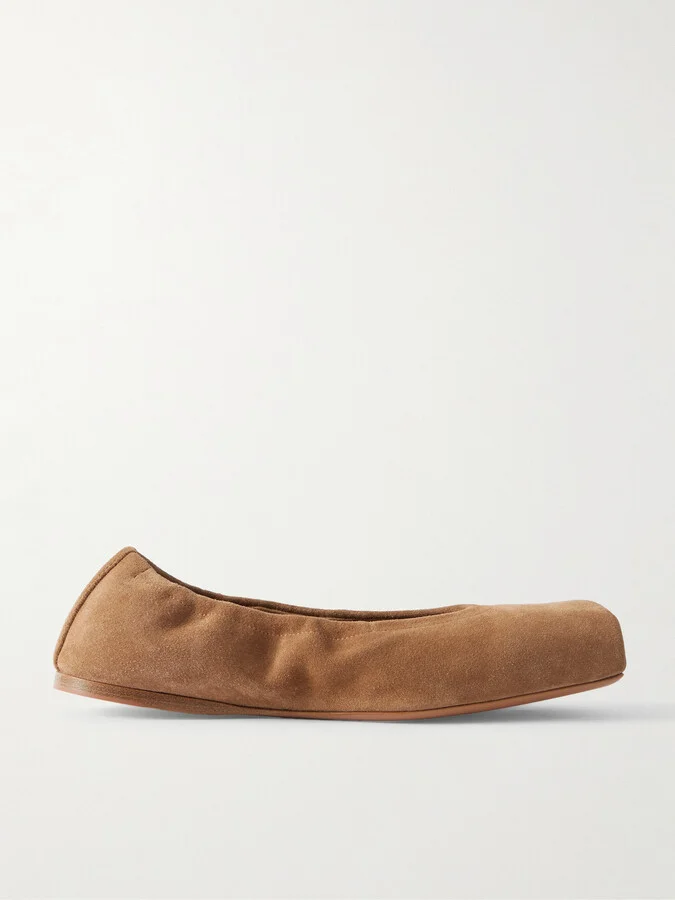 Alaïa - Leather-trimmed Suede Ballet Flats - Brown