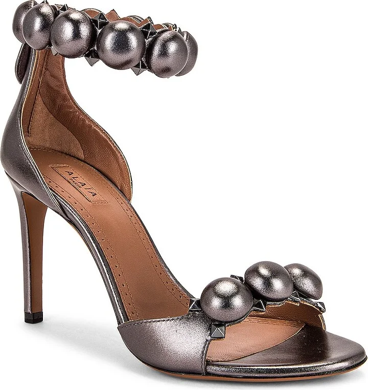 ALAÏA Metallic Bombe Sandals in Metallic Silver - Image 2